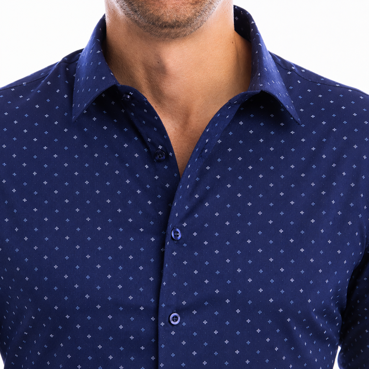 goTIELESS Ultimate Dress Shirt (Navy Four-Petal Microprint)