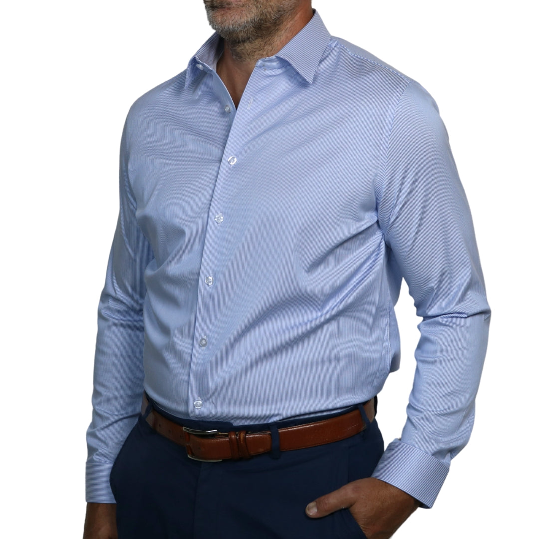 Power Blue striped shirt for business men, confident casual look by goTIELESS