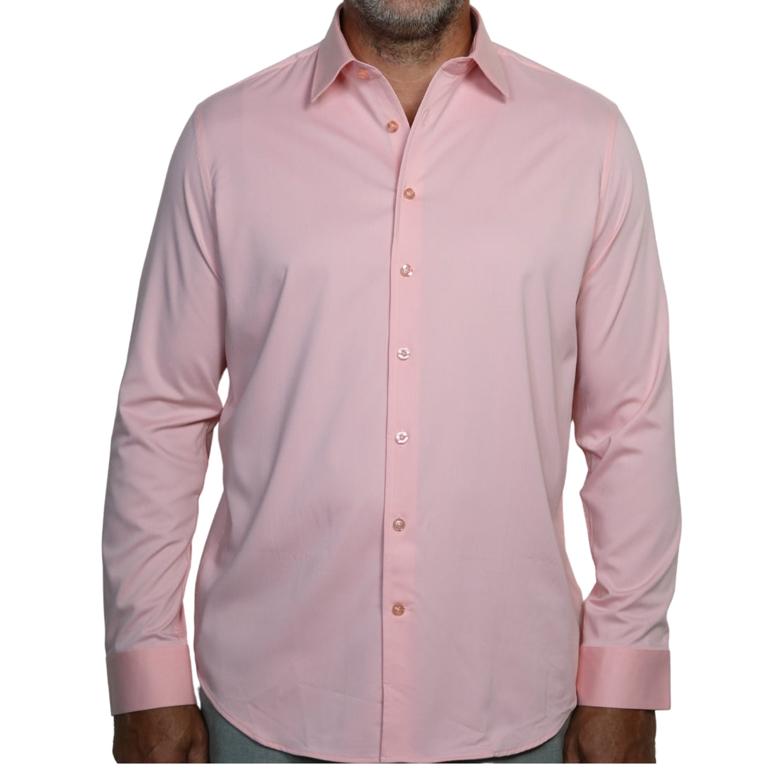 Coral sunset-inspired shirt for beach weddings or summer travel, stylish and structured by goTIELESS