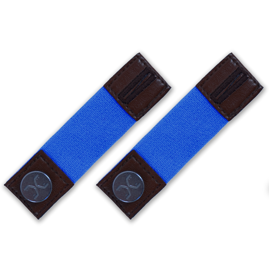 FLXCUF® Royal Blue elastic cuff band with elegant leather trim for secure sleeve rolls