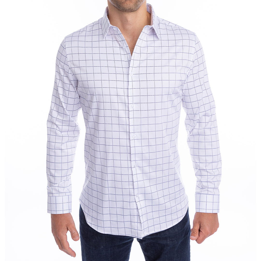 goTIELESS Ultimate Dress Shirt (White/Navy Windowpane)