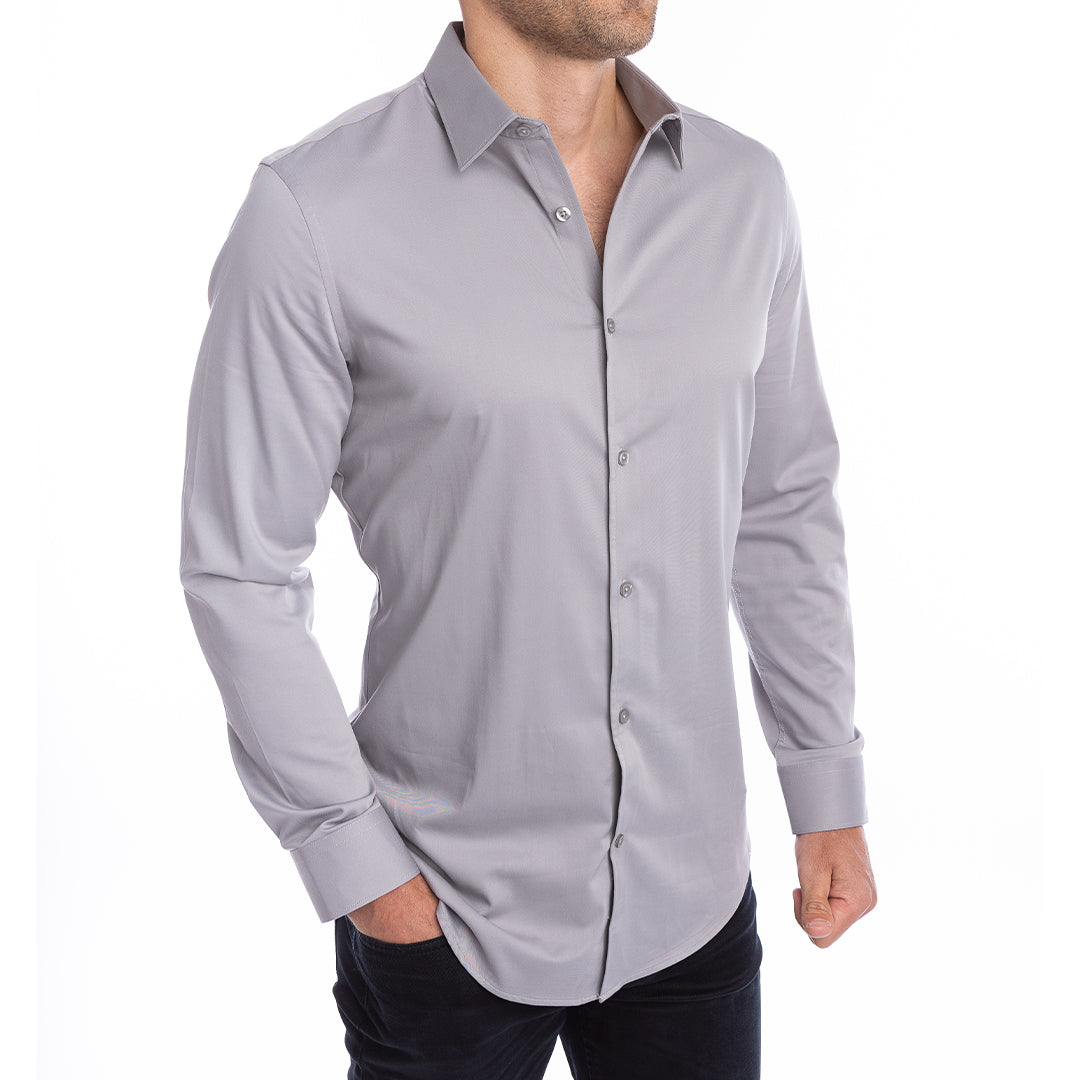 dark gray dress shirt Athletic Fit in Grey L Ike Behar dress shirt in solid twill Dark Grey Cotton Flannel Shirt