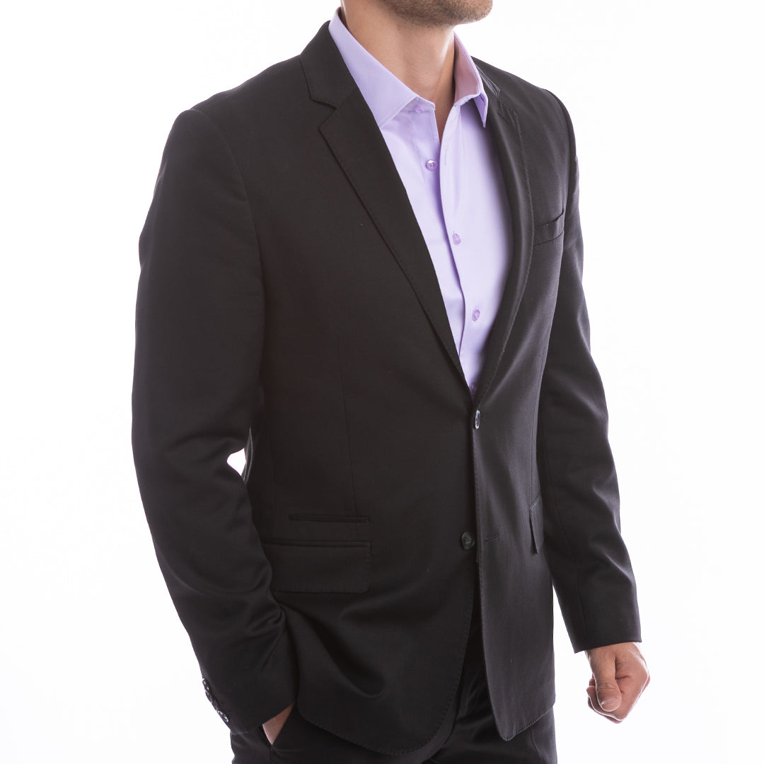 Lavender dress shirt worn open for date night holds its shape with Million Dollar Collar support.