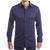 Navy shirt with micropattern collar won’t collapse, no tie required.
