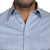 Close-up of reinforced collar on striped goTIELESS shirt, Power Blue with Million Dollar Collar