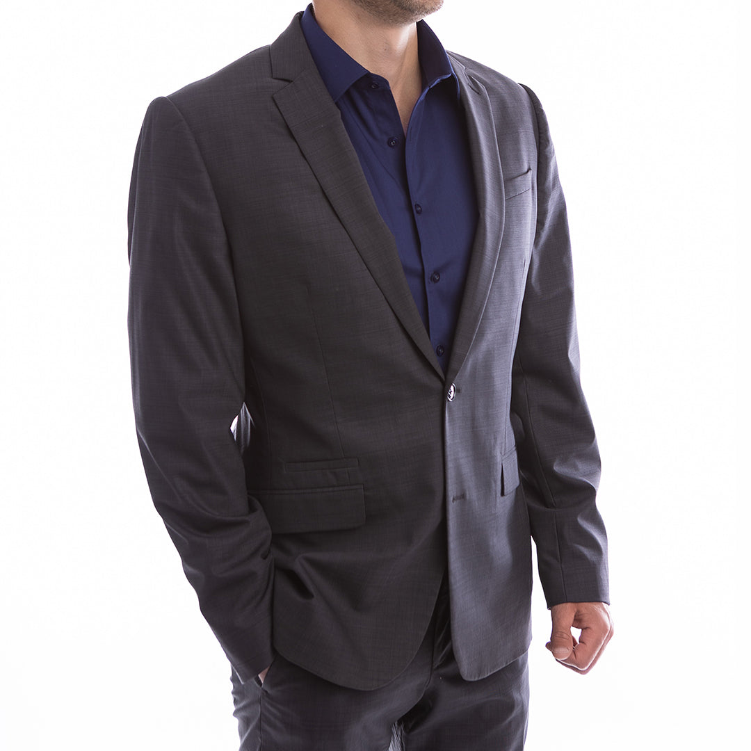 Structured navy shirt for business casual outfits no tie required, no floppy collar.