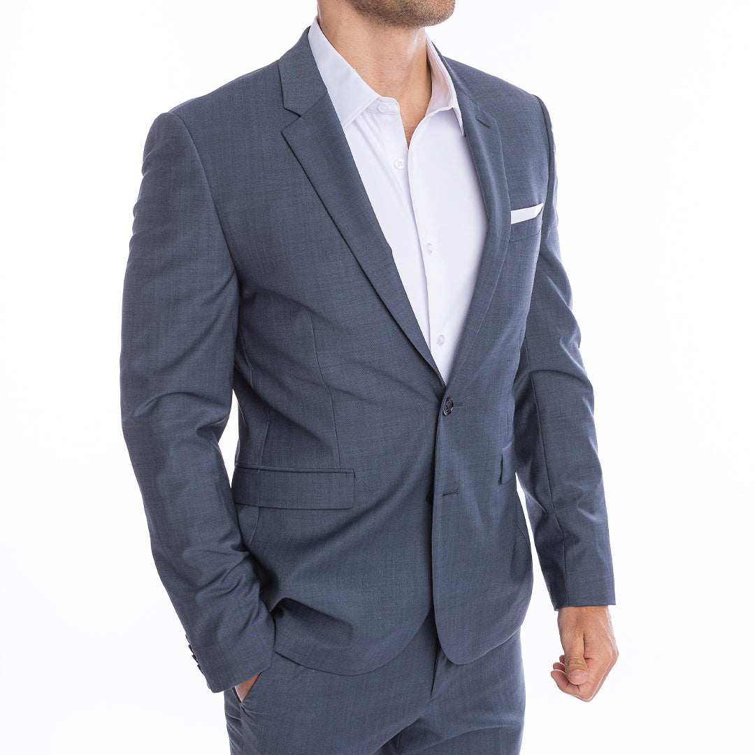 Modern fit white dress shirt perfect for weddings and events worn without a tie, always stays upright.